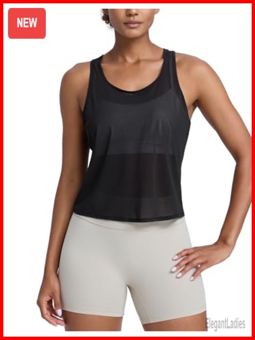 CRZ YOGA Mesh Racerback Tank Top Sheer Scoop Neck Workout Cover Up